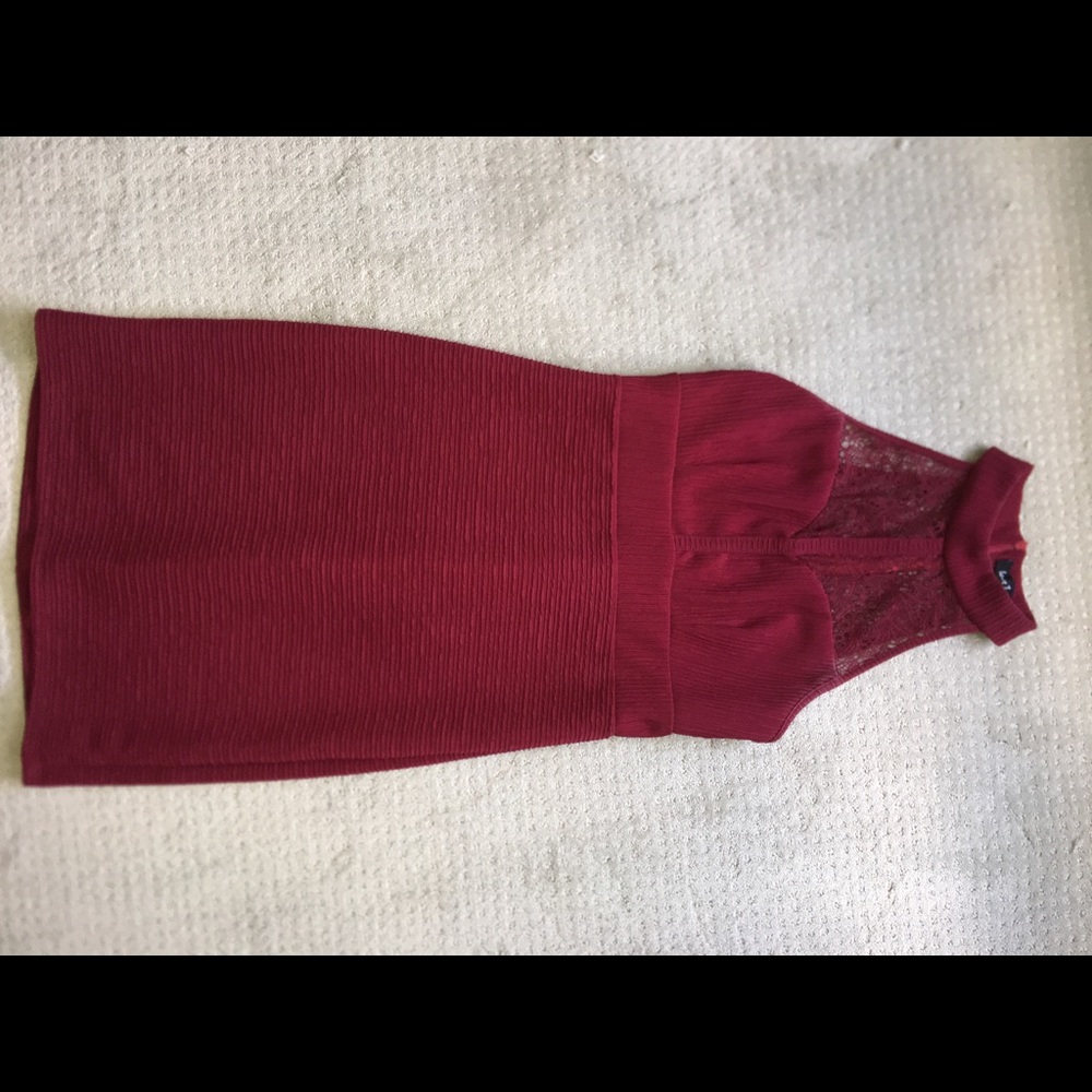 Maroon, Mid- Length, Halter Top Dress